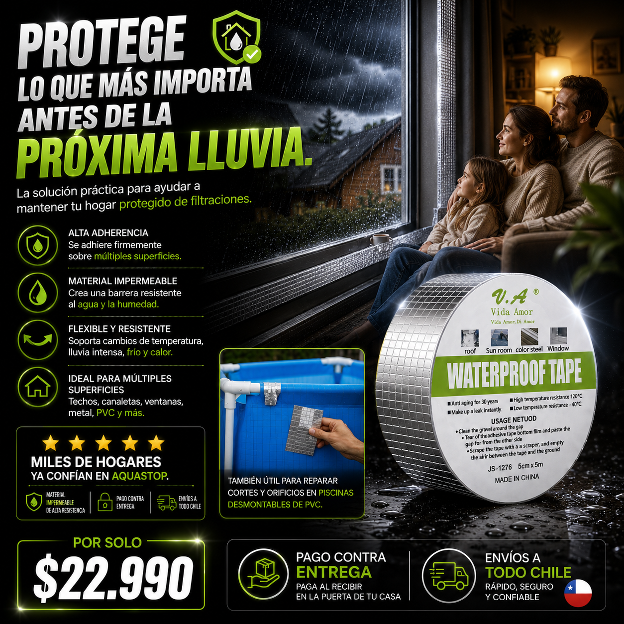 AquaStop™ Max – Cinta Tapa Goteras y Fugas de Alta Adherencia