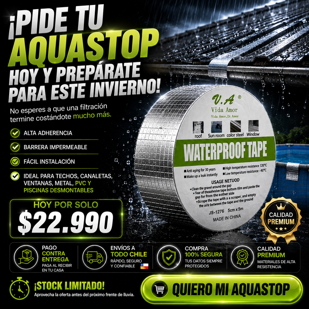 AquaStop™ Max – Cinta Tapa Goteras y Fugas de Alta Adherencia